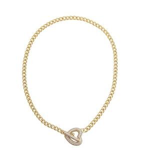 ADINA EDEN Pave Heart Toggle Cuban Link Necklace NWT
